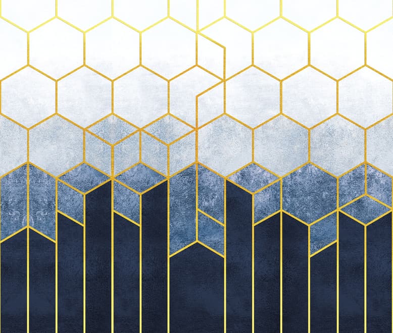 Geometric Dark Blue Honeycomb Wallpaper Mural