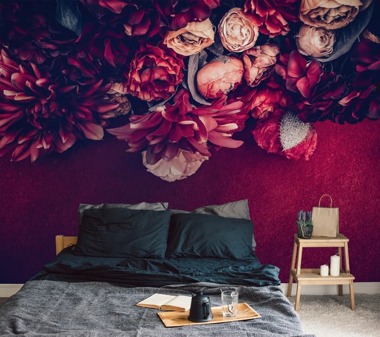 Red Dahlia Rose Floral Bouqet Wallpaper Mural