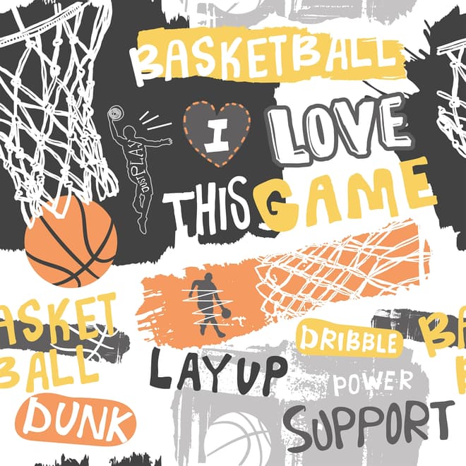 Cerceau de basket avec slogans sportifs Papier peint panoramique
