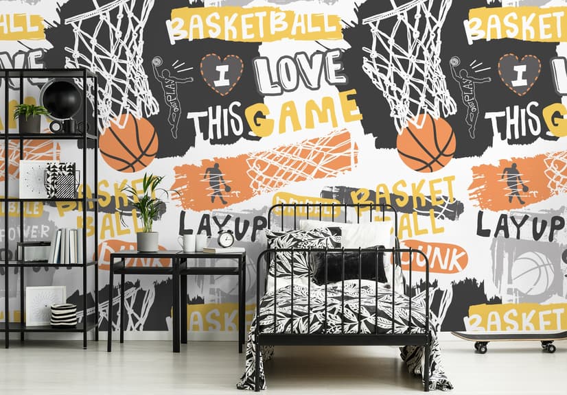 Cerceau de basket avec slogans sportifs Papier peint panoramique