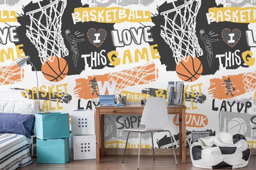 Cerceau de basket avec slogans sportifs Papier peint panoramique