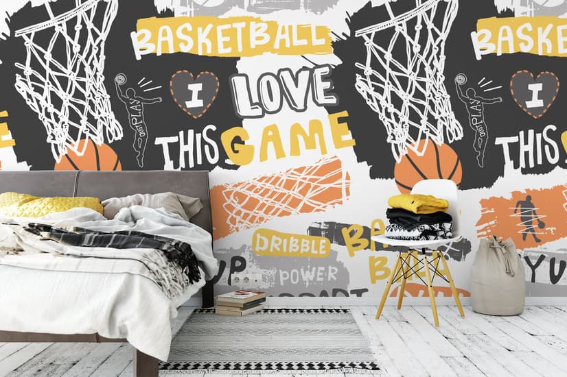 Cerceau de basket avec slogans sportifs Papier peint panoramique
