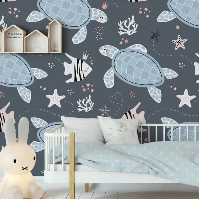 Fototapete mit Meeresschildkröte und Zebrafisch