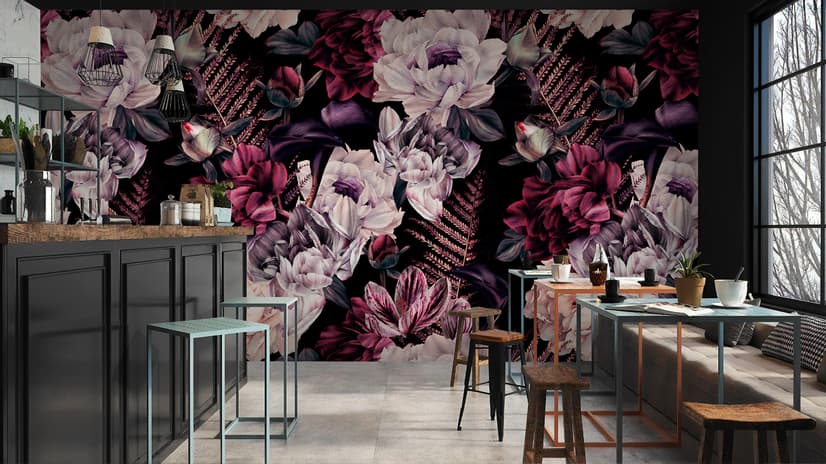 Dark Watercolor Colorful Peony Floral Wallpaper Mural