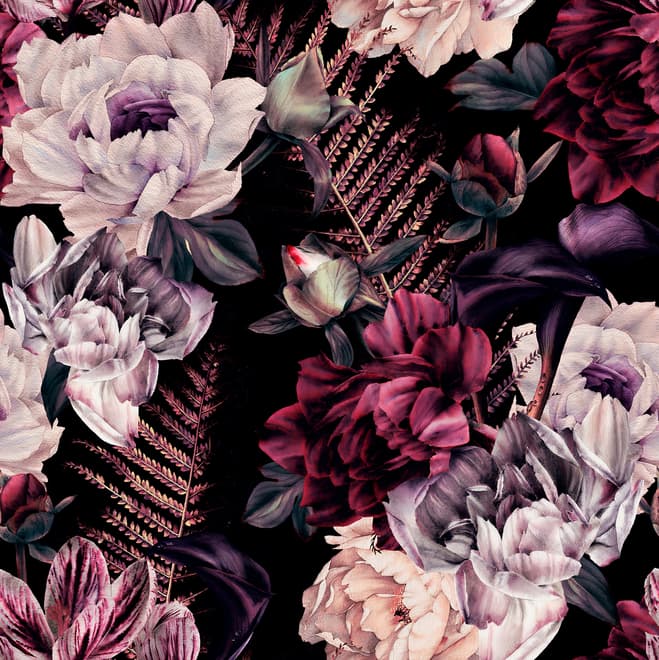 Dark Watercolor Colorful Peony Floral Wallpaper Mural