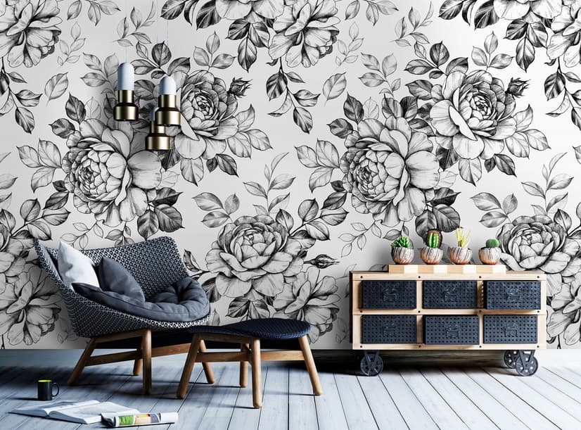 Black and White Flower Wallpaper Mural