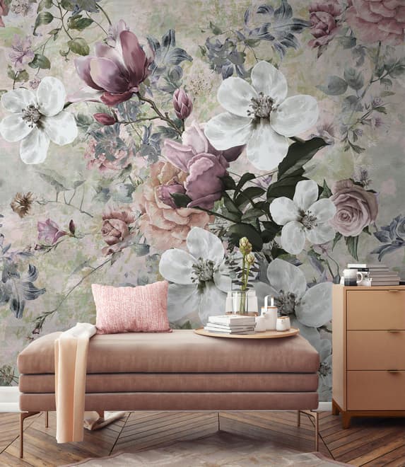 Watercolor Vintage Flower Wallpaper Mural