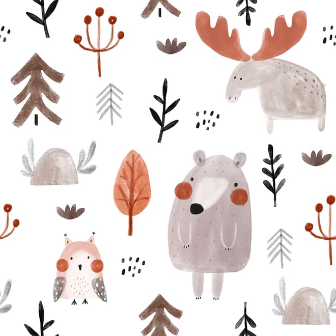 Cute Cartoon Animals with Twigs Wallpaper Mural
