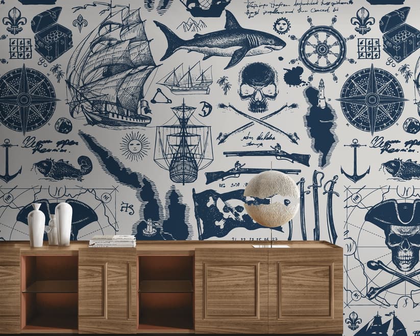 Papier peint  panoramique aventure carte de marin enfants