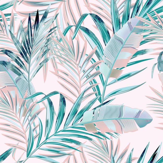 Tropical Pink Exotic Colorful Palm Leaf Wallpaper Mural