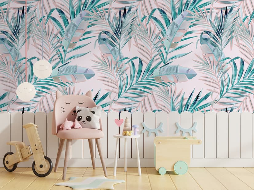 Tropical Pink Exotic Colorful Palm Leaf Wallpaper Mural