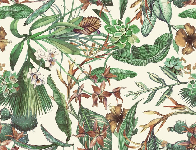 Watercolor Green Tropical Leaves Wallpaper Mural