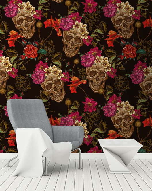 Papier peint panoramique avec motif de crâne fantaisie