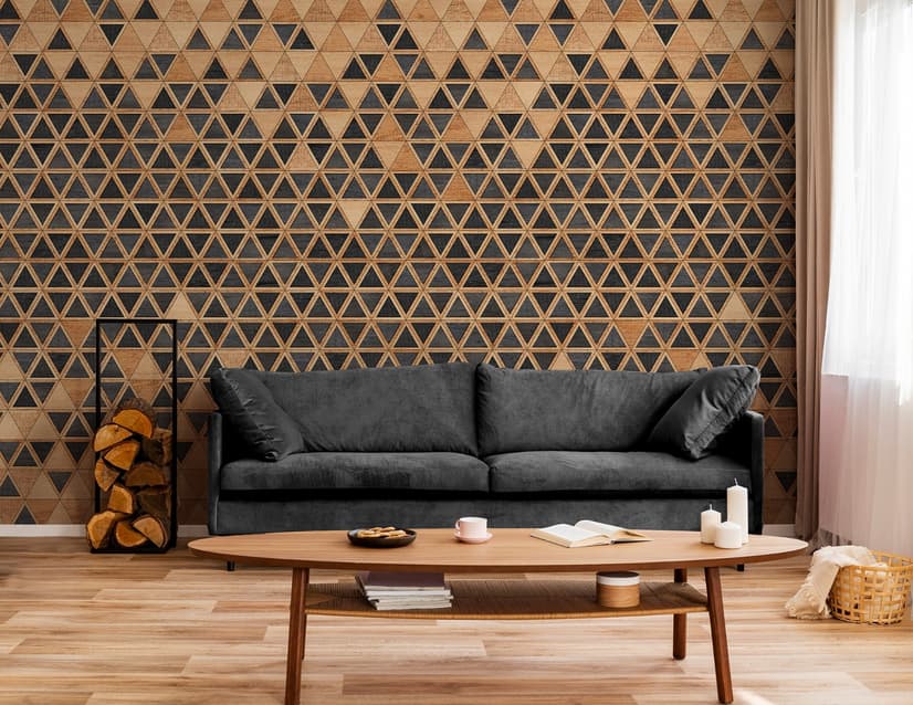 Geometric Triangle Shape Wood Texture Effect Wall Mural 