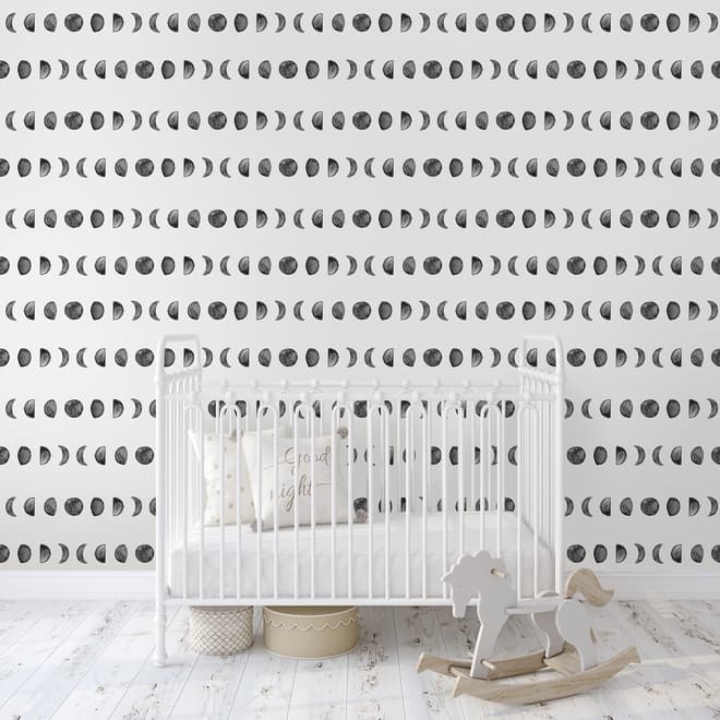 Watercolor Fullmoon Crescent Pattern Wallpaper Mural