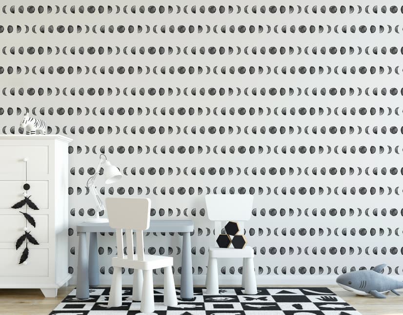 Watercolor Fullmoon Crescent Pattern Wallpaper Mural