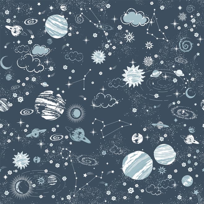 Dunkler Weltraum Sternenhimmel mit blauen Planeten Fototapete