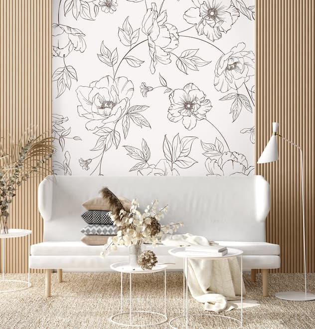 Poppy Drawing Floral Wallpaper Mural