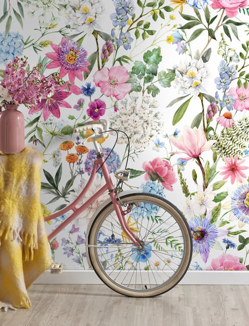 Colorful Spring Pink Wildflowers Wallpaper Mural