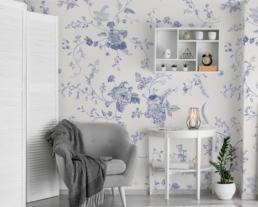Monochrome Floral Drawing Art Wallpaper Mural