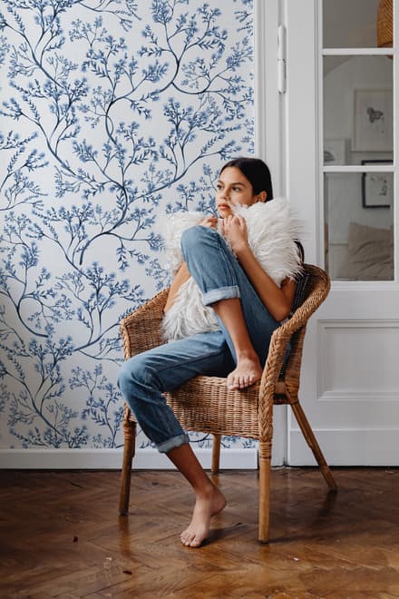 Monochrome Botanical Plants Chinoiserie Wallpaper Mural