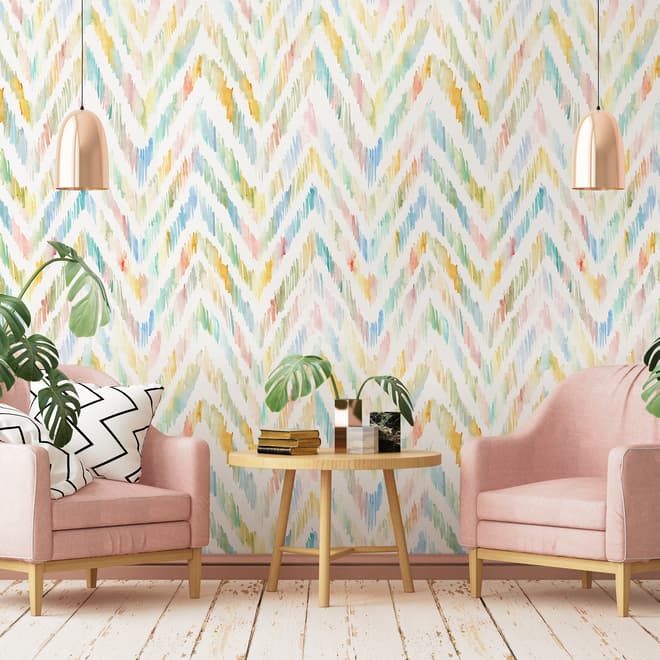 Watercolor Multicolor Chevron Ikat Design Art Wallpaper Mural