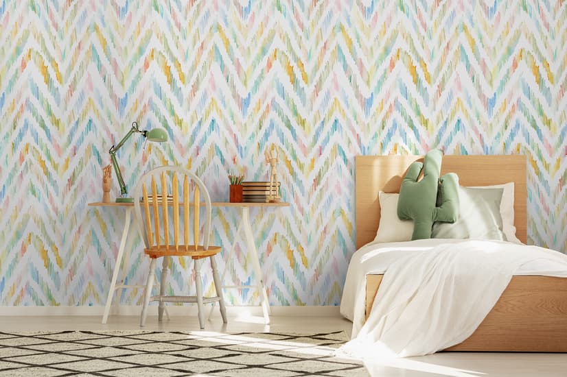 Watercolor Multicolor Chevron Ikat Design Art Wallpaper Mural
