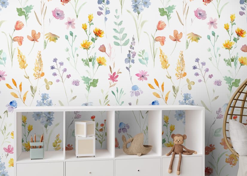 Aquarell Bunte Botanische Wildblumen Fototapete