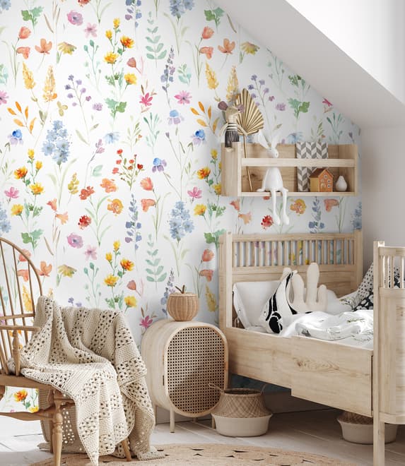 Watercolor Colorful Botanical Wild Flower Wallpaper Mural