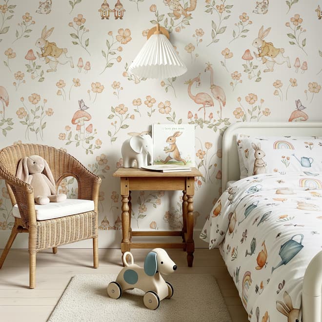Papier Peint Panoramique Animaux de Jardin Conte de Fées pour Enfants