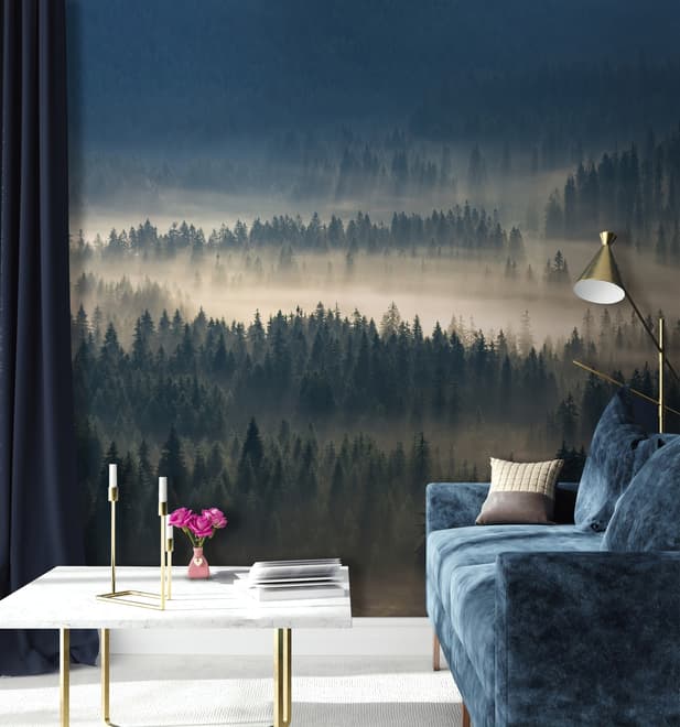 Foggy Pine Woods Landscape Wallpaper Mural