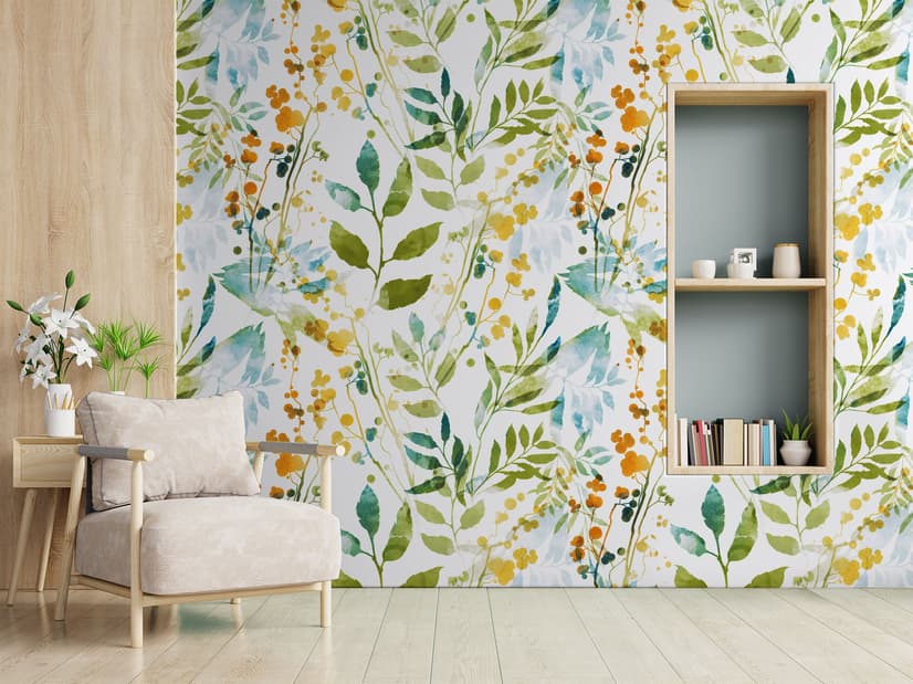 Colorful Watercolor Leaf & Plants Wallpaper Mural