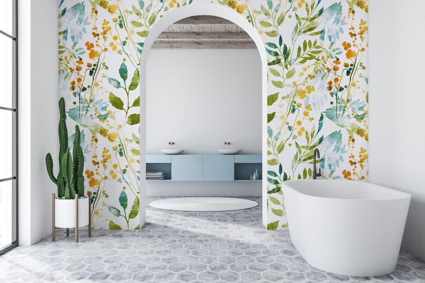 Colorful Watercolor Leaf & Plants Wallpaper Mural