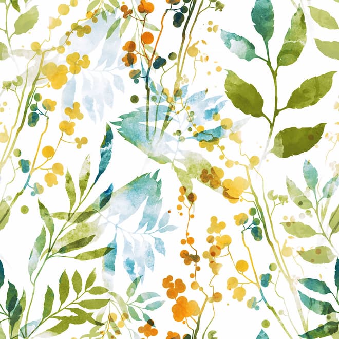 Colorful Watercolor Leaf & Plants Wallpaper Mural