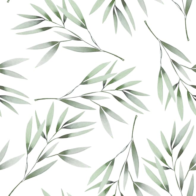 Watercolor Green Olive Leaves Pattern Wallpaper Mural