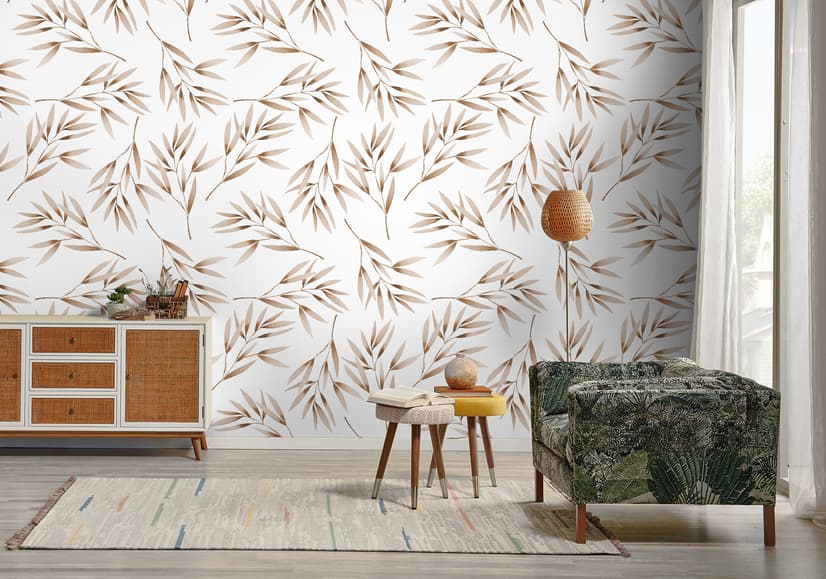 Watercolor Green Olive Leaves Pattern Wallpaper Mural