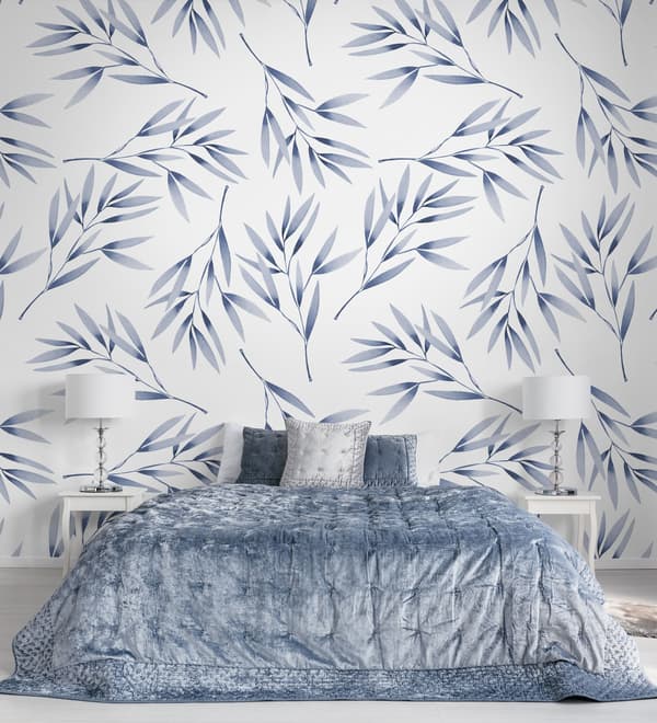 Watercolor Green Olive Leaves Pattern Wallpaper Mural