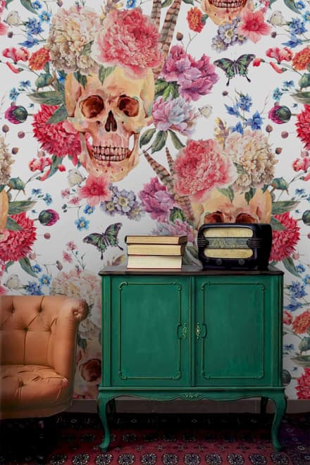 Skull with Flowers Wallpaper Mural
