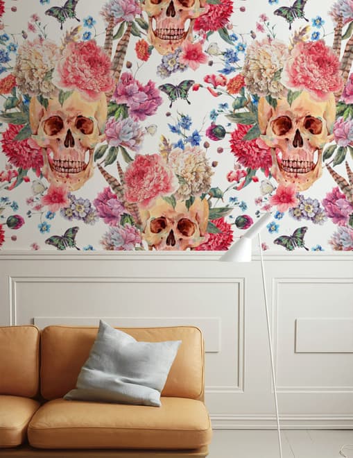 Skull with Flowers Wallpaper Mural