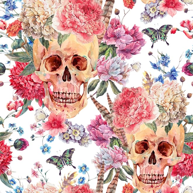Skull with Flowers Wallpaper Mural
