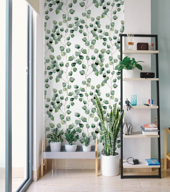 Watercolor Eucalyptus Leaf Pattern Wallpaper Mural