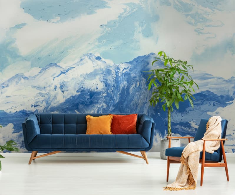 Acrylic Blue Mountain Landscape Wallpaper Mural