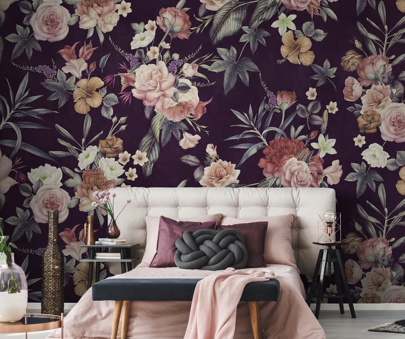 Papier peint bouquet floral vintage sombre