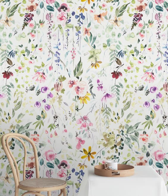 Papier peint panoramique fleurs sauvages aquarelle