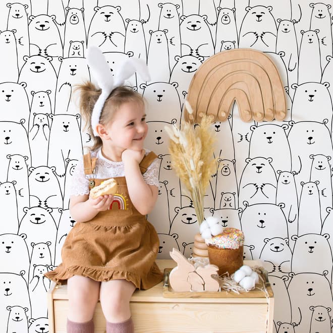 Papier peint dessin ours mignon pour enfants