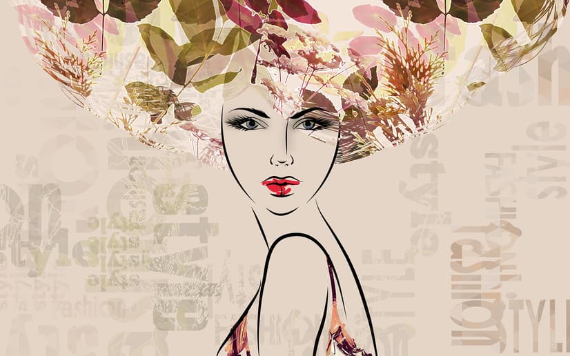 Woman Face Art with Winter Leaf Wallpaper Mural