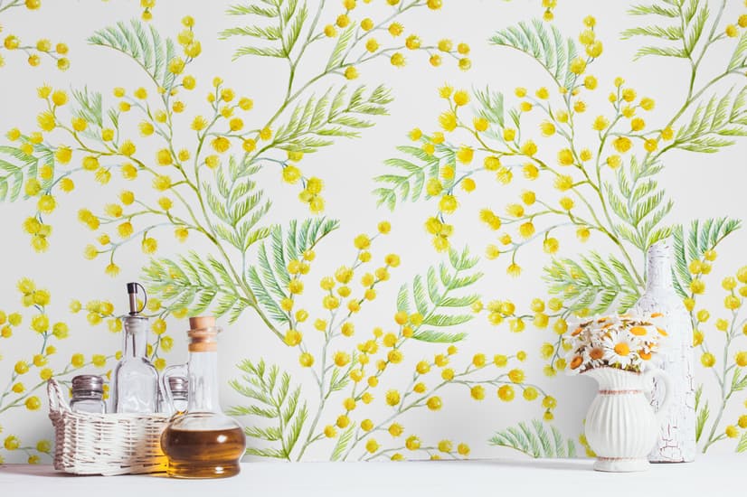 Papier peint panoramique floral aux herbes jaunes