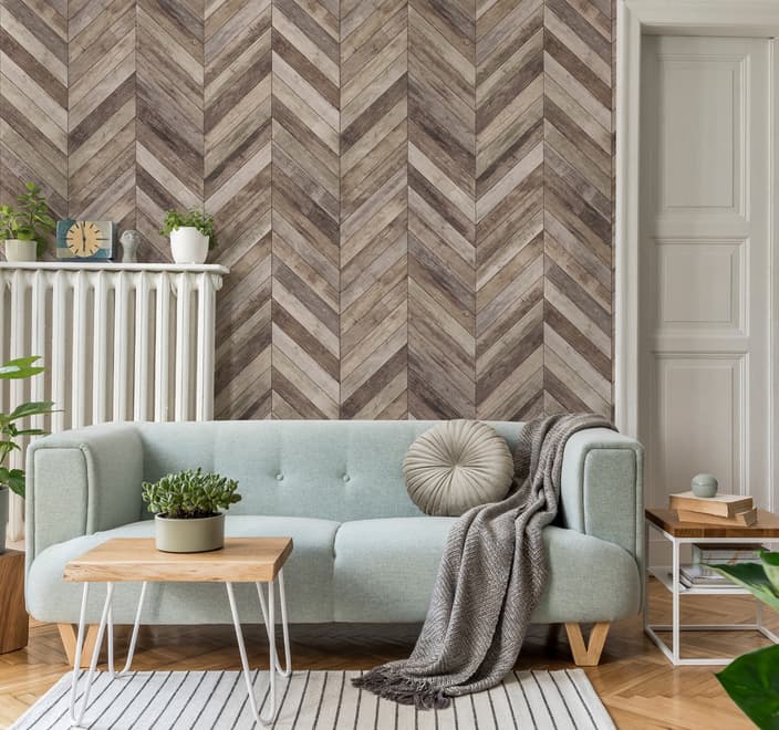 Natural Wood Texture Effect Chevron Wallpaper Mural
