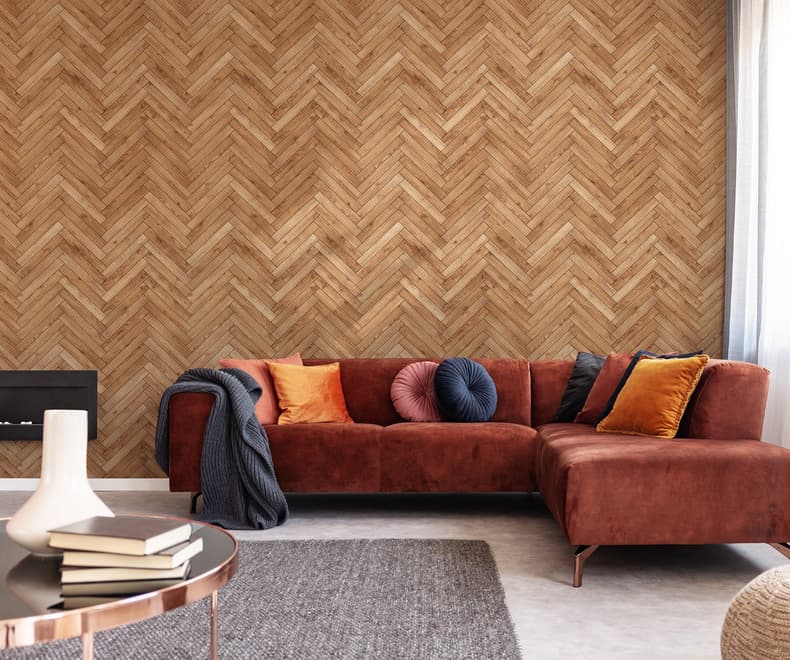 Herringbone Wood Texture Effect Wallpaper Mural