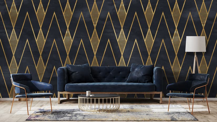 Art Deco Triangle Line on Dark Background Wallpaper Mural